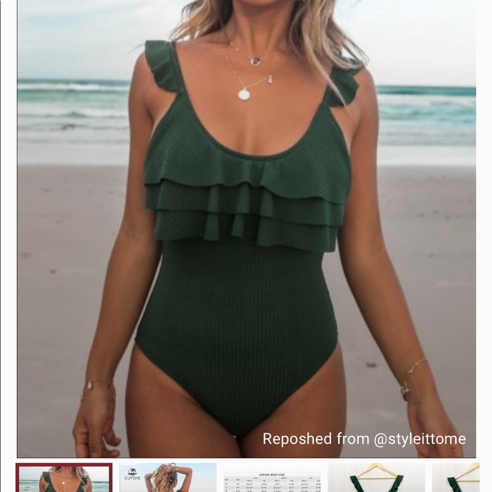 Green ruffle one piece